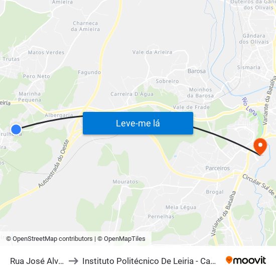 Rua José Alves Júnior 2 to Instituto Politécnico De Leiria - Campus 2 Estg / Esslei / Ued map