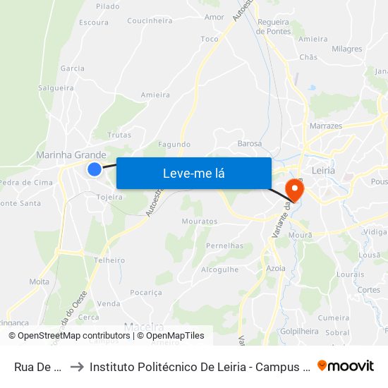 Rua De Oeiras to Instituto Politécnico De Leiria - Campus 2 Estg / Esslei / Ued map