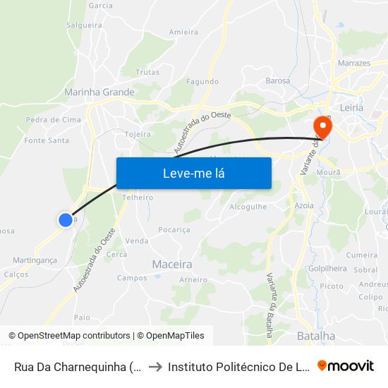 Rua Da Charnequinha (Cruz. Rua Adriano M. Alexandre) to Instituto Politécnico De Leiria - Campus 2 Estg / Esslei / Ued map