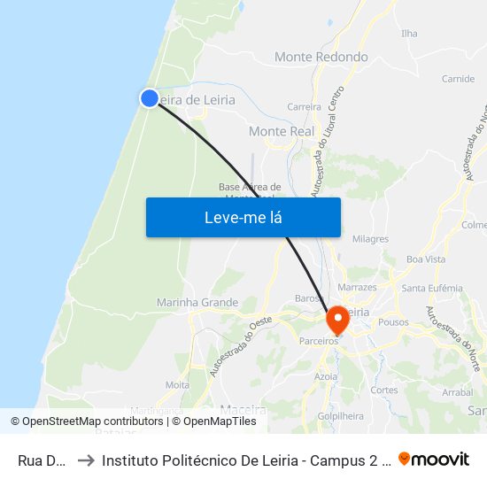 Rua Da Foz to Instituto Politécnico De Leiria - Campus 2 Estg / Esslei / Ued map