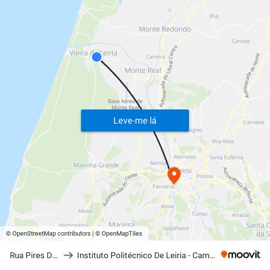 Rua Pires De Campos to Instituto Politécnico De Leiria - Campus 2 Estg / Esslei / Ued map