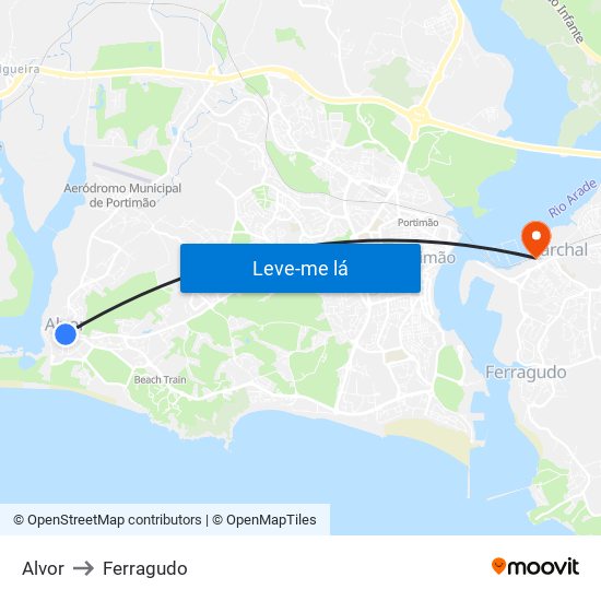 Alvor to Ferragudo map