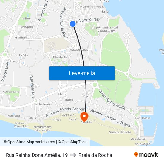 Rua Rainha Dona Amélia, 19 to Praia da Rocha map