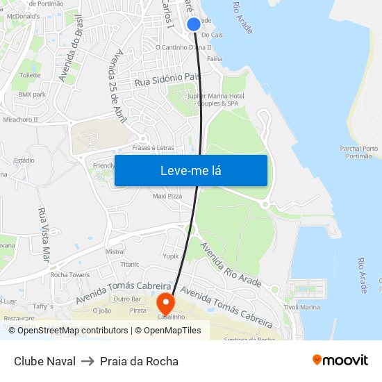 Clube Naval to Praia da Rocha map