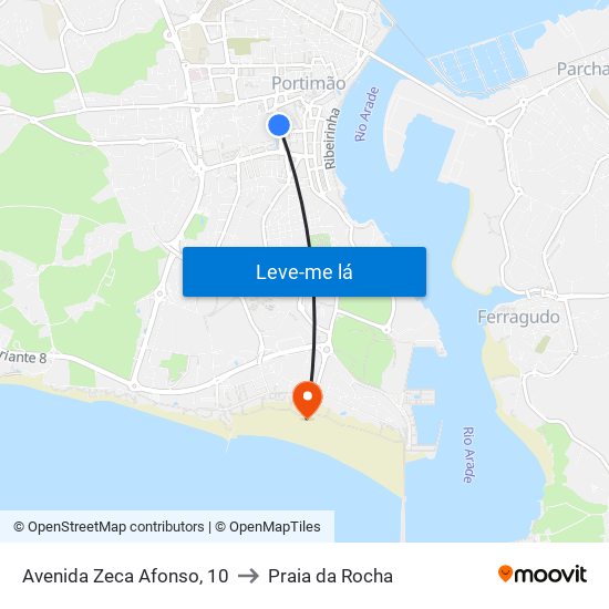 Avenida Zeca Afonso, 10 to Praia da Rocha map