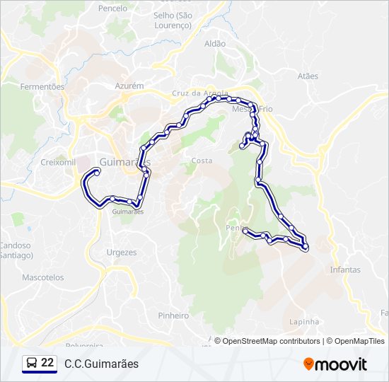 Mapa da linha do autocarro 22.