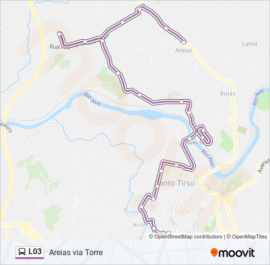 Mapa da linha do autocarro L03.