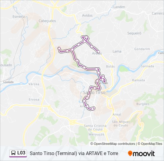 Mapa da linha do autocarro L03.