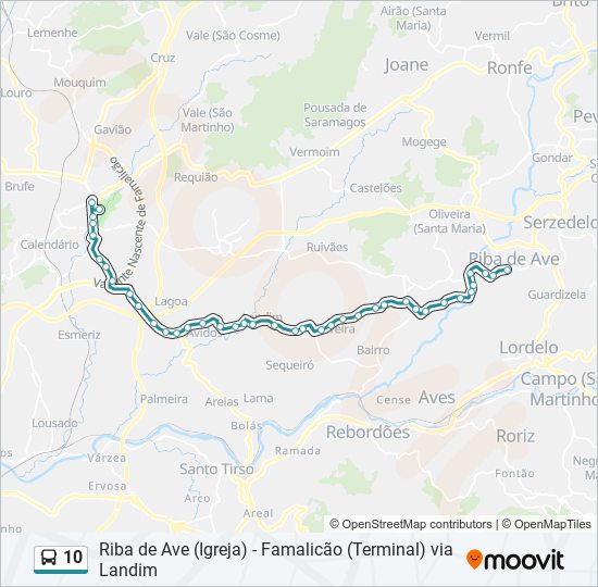 Mapa da linha do autocarro 10.