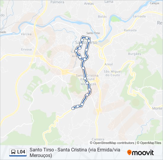 Mapa da linha do autocarro L04.