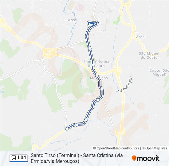 Mapa da linha do autocarro L04.