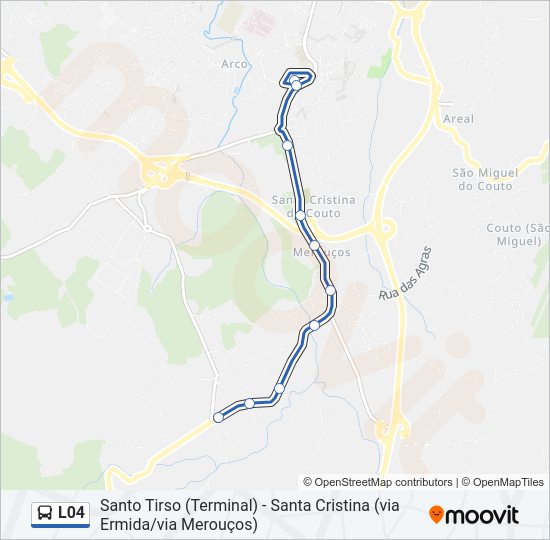 Mapa da linha do autocarro L04.