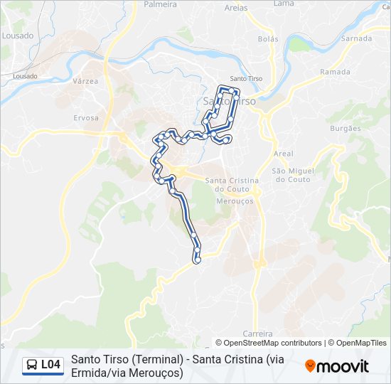 Mapa da linha do autocarro L04.