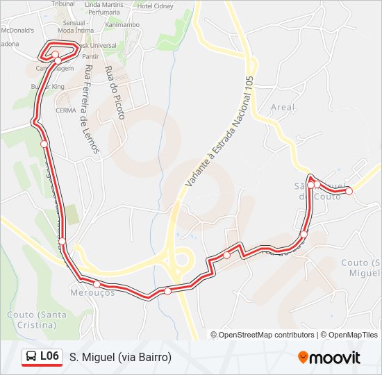 Mapa da linha do autocarro L06.