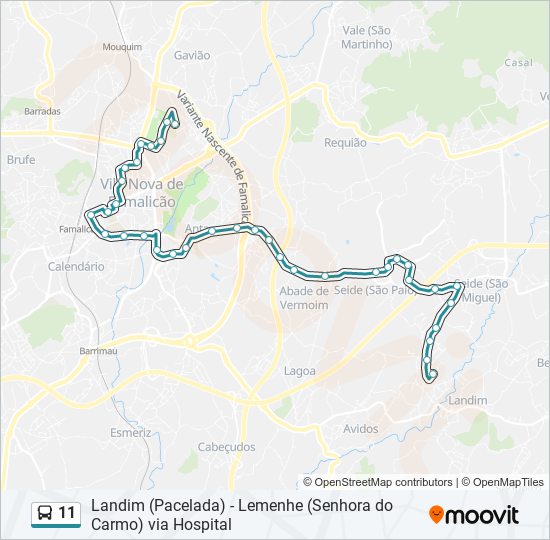 Mapa da linha do autocarro 11.