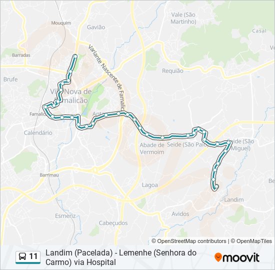 Mapa da linha do autocarro 11.