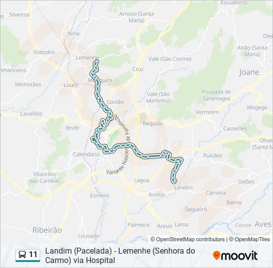 Mapa da linha do autocarro 11.