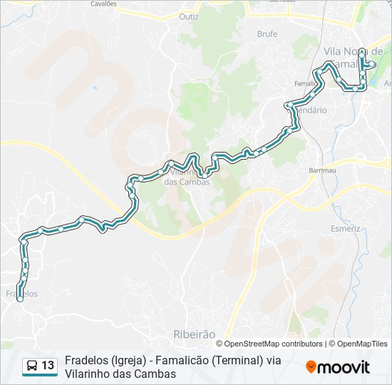 Mapa da linha do autocarro 13.