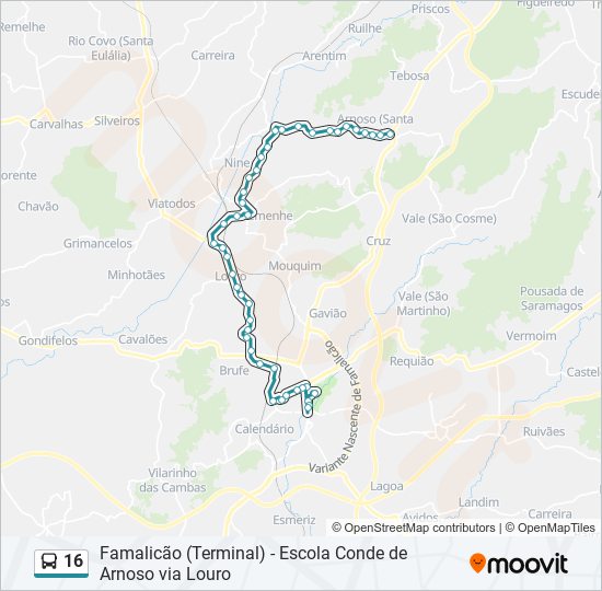 Mapa da linha do autocarro 16.