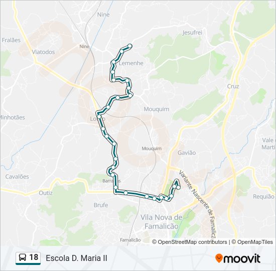 Mapa da linha do autocarro 18.