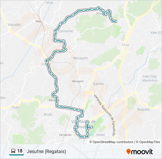 Mapa da linha do autocarro 18.