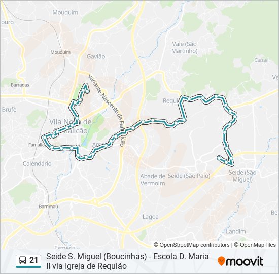 Mapa da linha do autocarro 21.