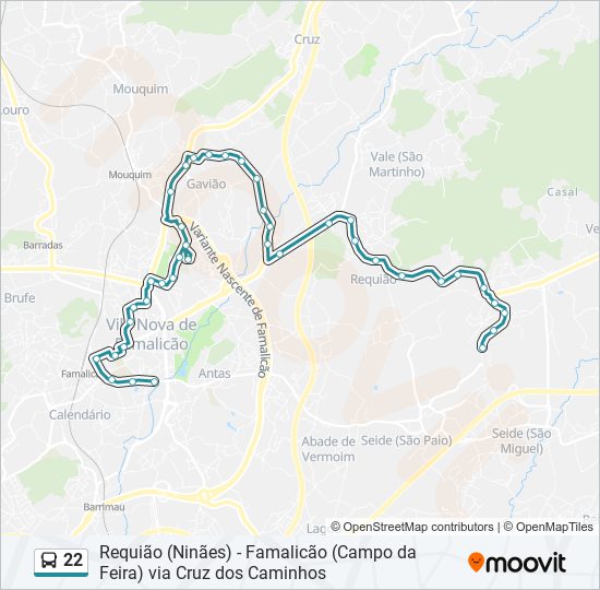 Mapa da linha do autocarro 22.