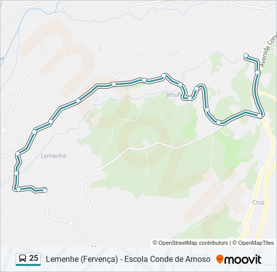 Mapa da linha do autocarro 25.