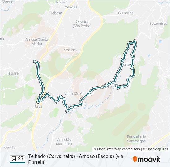 Mapa da linha do autocarro 27.