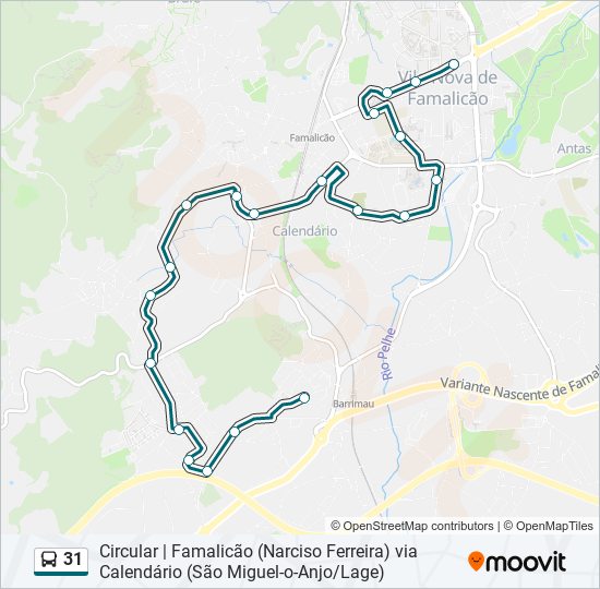 Mapa da linha do autocarro 31.