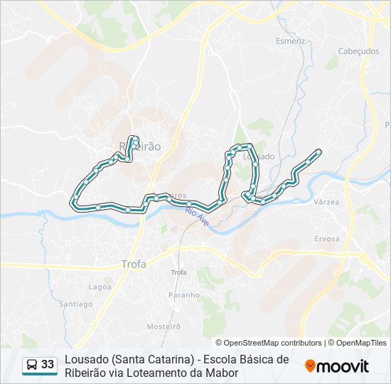 Mapa da linha do autocarro 33.