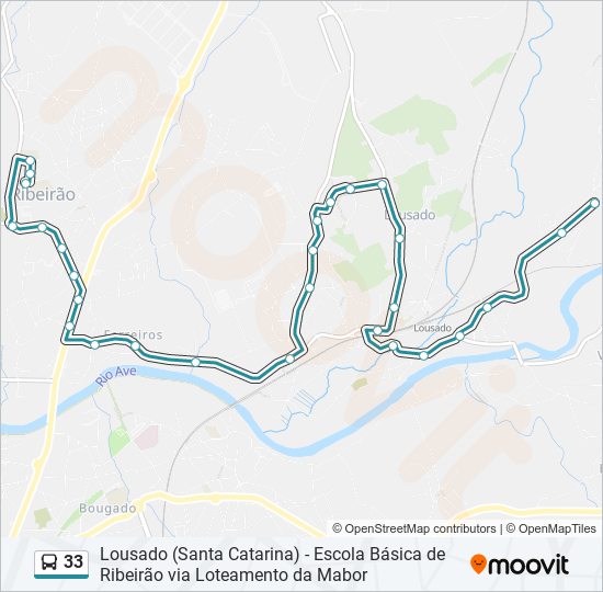 Mapa da linha do autocarro 33.