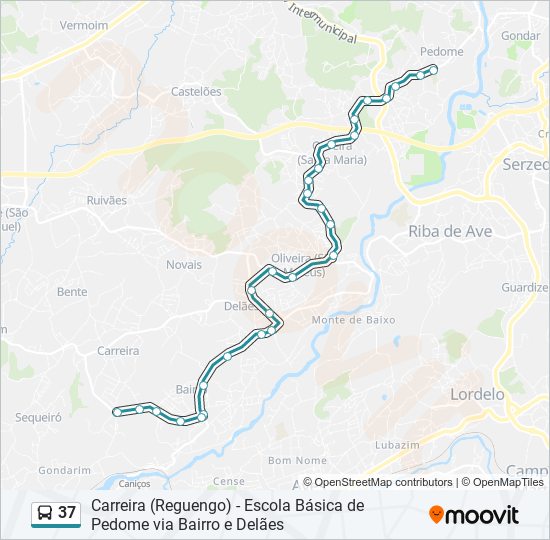 Mapa da linha do autocarro 37.