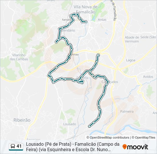 Mapa da linha do autocarro 41.