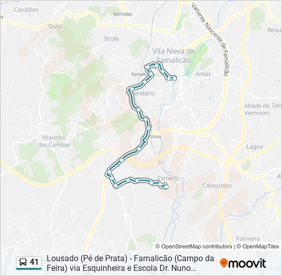 Mapa da linha do autocarro 41.