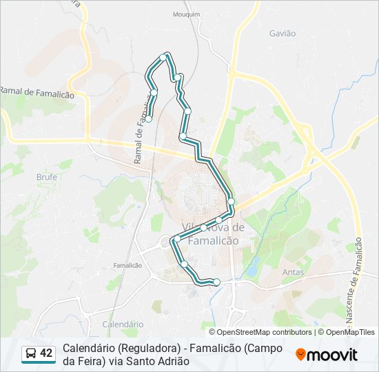 Mapa da linha do autocarro 42.