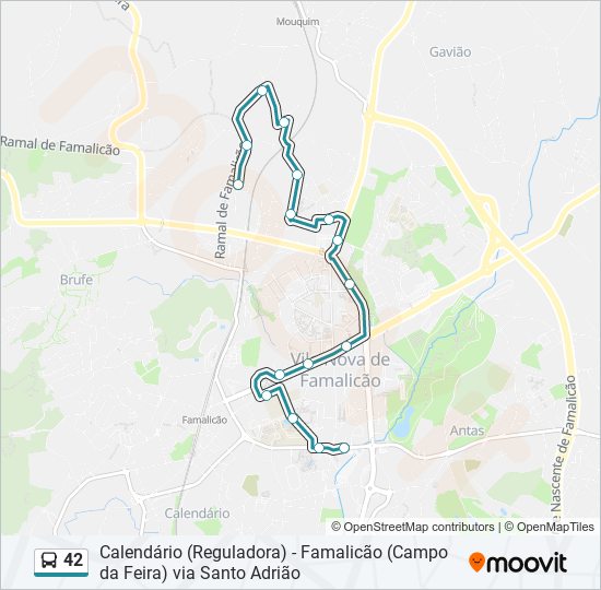 Mapa da linha do autocarro 42.