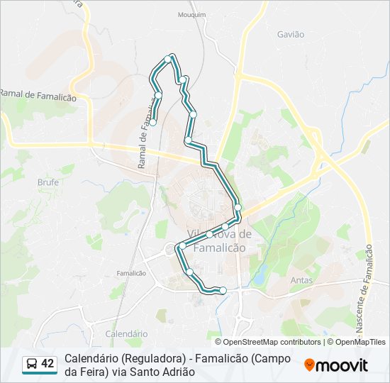 Mapa da linha do autocarro 42.