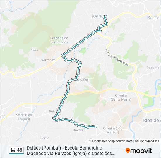 Mapa da linha do autocarro 46.