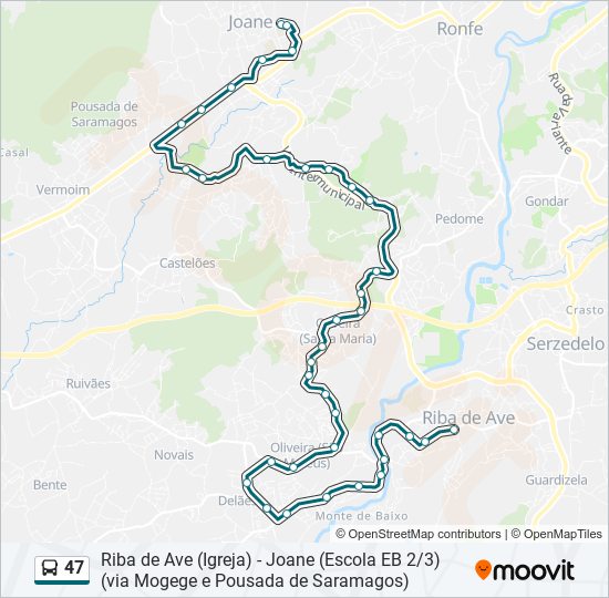 Mapa da linha do autocarro 47.