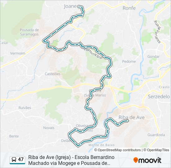 Mapa da linha do autocarro 47.