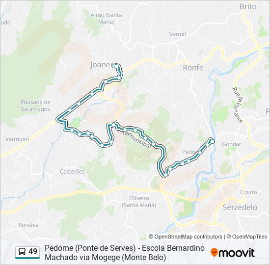 Mapa da linha do autocarro 49.