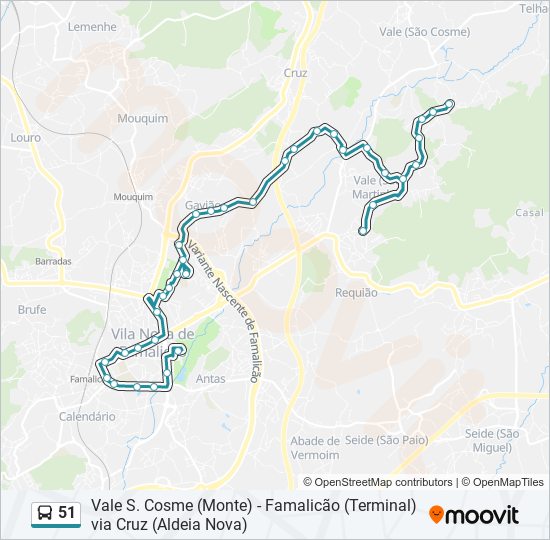 Mapa da linha do autocarro 51.