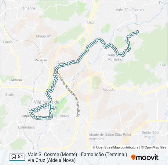 Mapa da linha do autocarro 51.