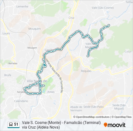 Mapa da linha do autocarro 51.