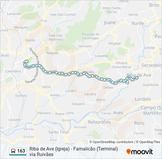 Mapa da linha do autocarro 163.