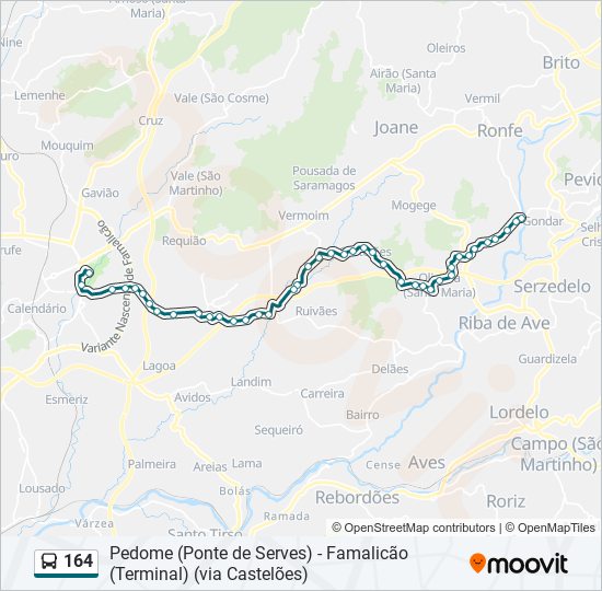 Mapa da linha do autocarro 164.