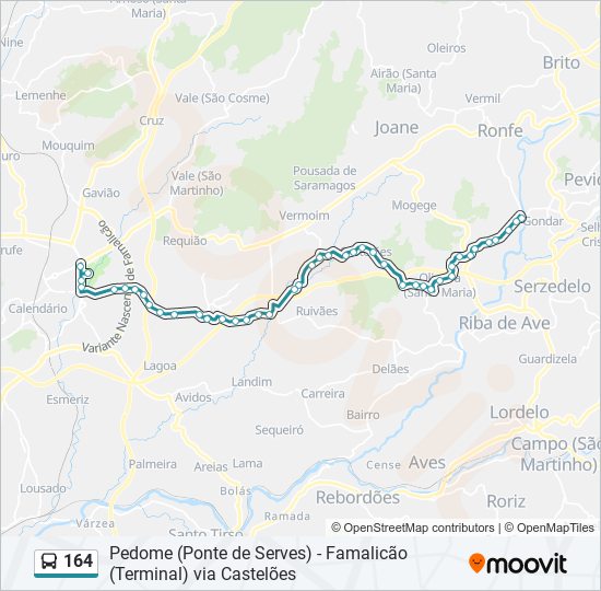 Mapa da linha do autocarro 164.