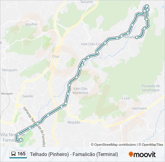 Mapa da linha do autocarro 165.