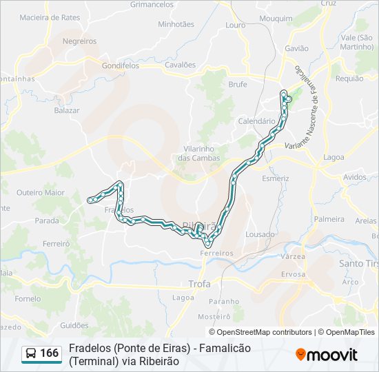 Mapa da linha do autocarro 166.